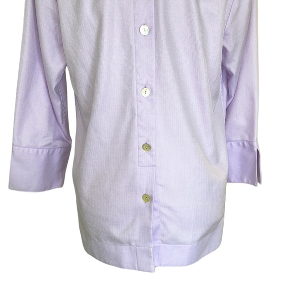 LN Hinson Wu Aileen 3/4 Sleeve Lilac Herringbone Button Back Popover Top - 4 - Picture 10 of 16